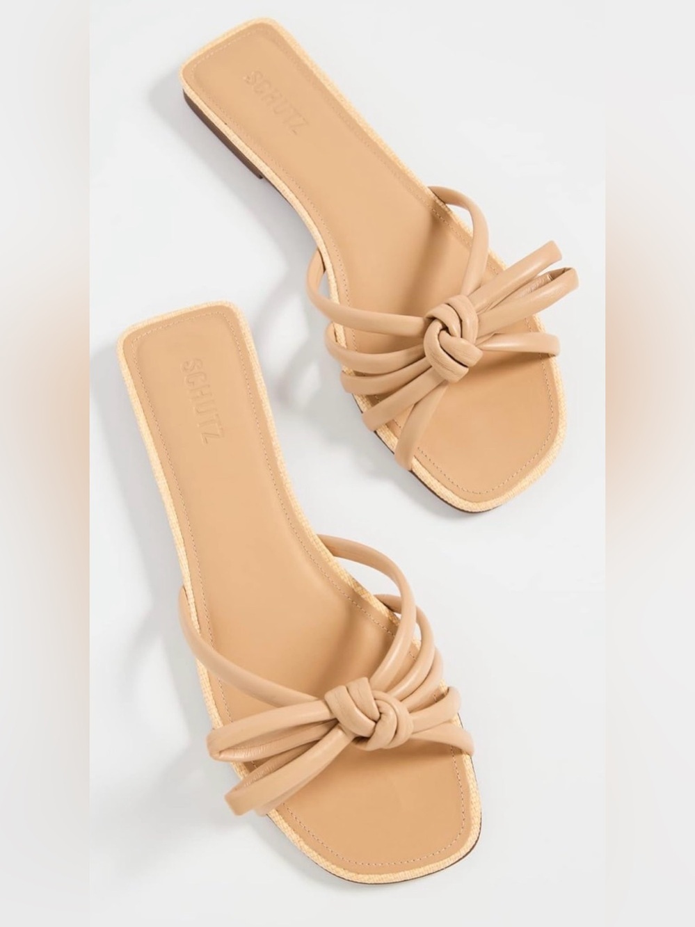 Schutz Blossom Flat Sandals Nude Knot Slide Size 8